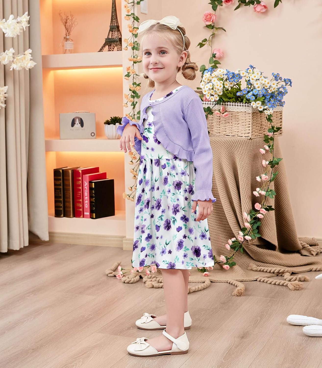 Toddler Girl Sleeveless Dresses and Long Sleeve Ruffle Cardigan 2 Piece Fall Outfits for 2-8T thumbnail