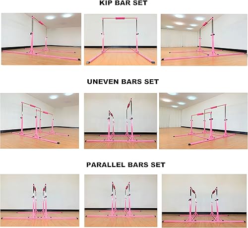 Miniatura 21 de MARFULA Barras horizontales dobles de gimnasia, barras paralelas de 3 juegos, barras desiguales de entrenamiento de gimnasia con brazos reguladores