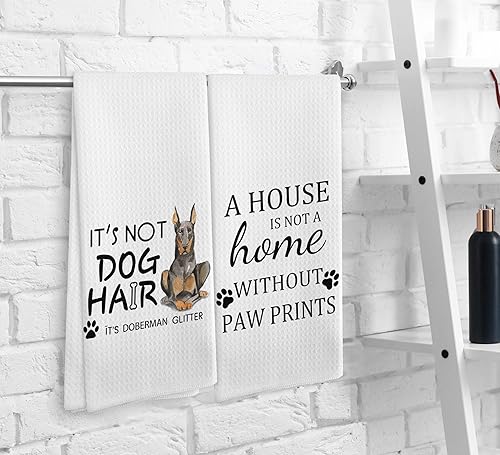 Miniatura 3 de NOQL Doberman - Juego de 2 toallas de cocina con purpurina para perro, juego de 2 toallas de cocina y paños de cocina con purpurina Doberman,