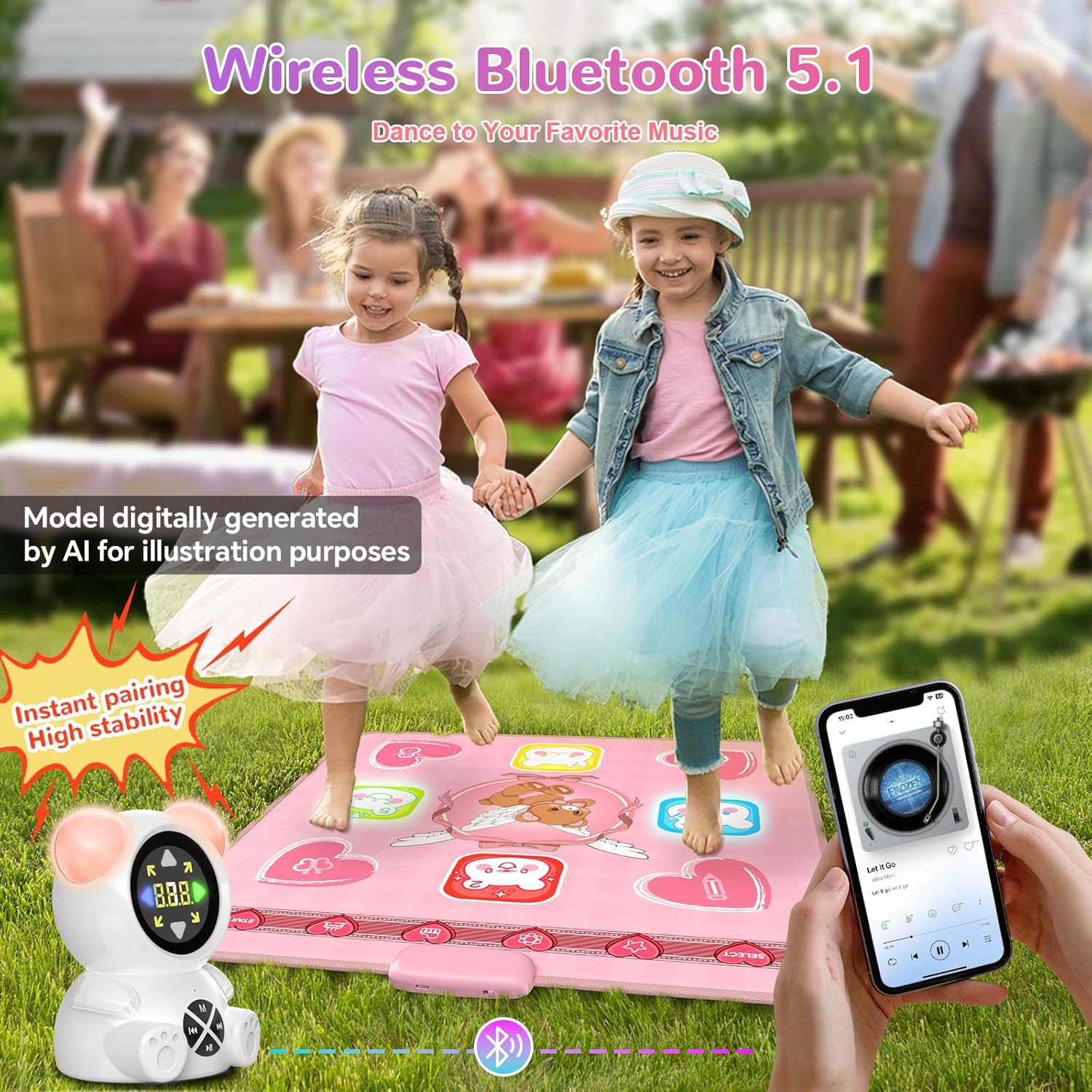 Tappetino da Ballo Ricaricabile per Ragazze, Tappetino da Ballo Luminoso con Bluetooth, 5 modalità di Gioco e luci LED, Regali di Natale e Compleanno per Bambine dai 3 ai 12 Anni (Rosa)