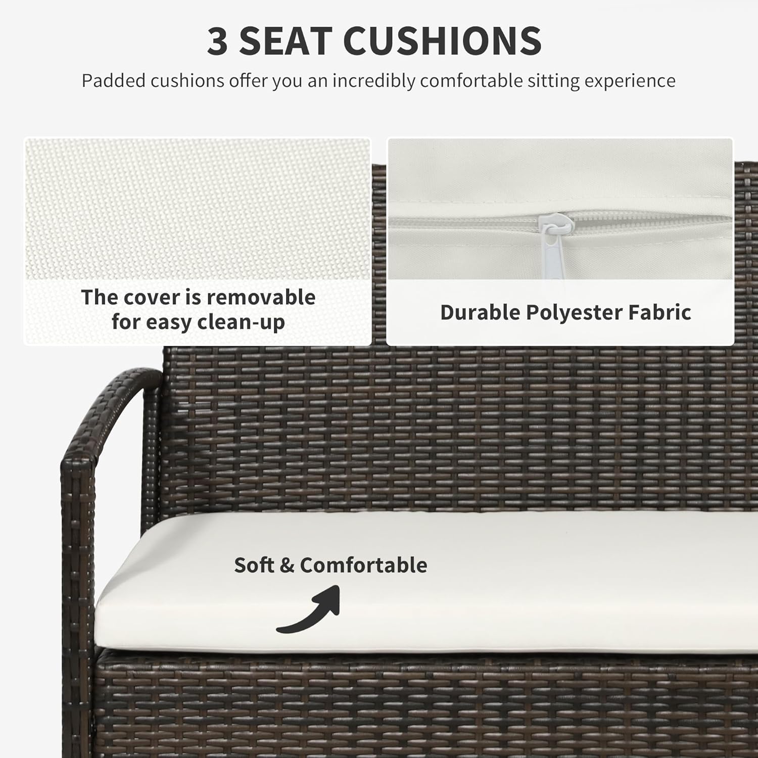 4 Piece Patio Furniture Sets Indoor Outdoor PE Wicker Conversation Set with Chairs Loveseat Sofa Cushions Glass Table for Backyard Sunroom Pool Garden