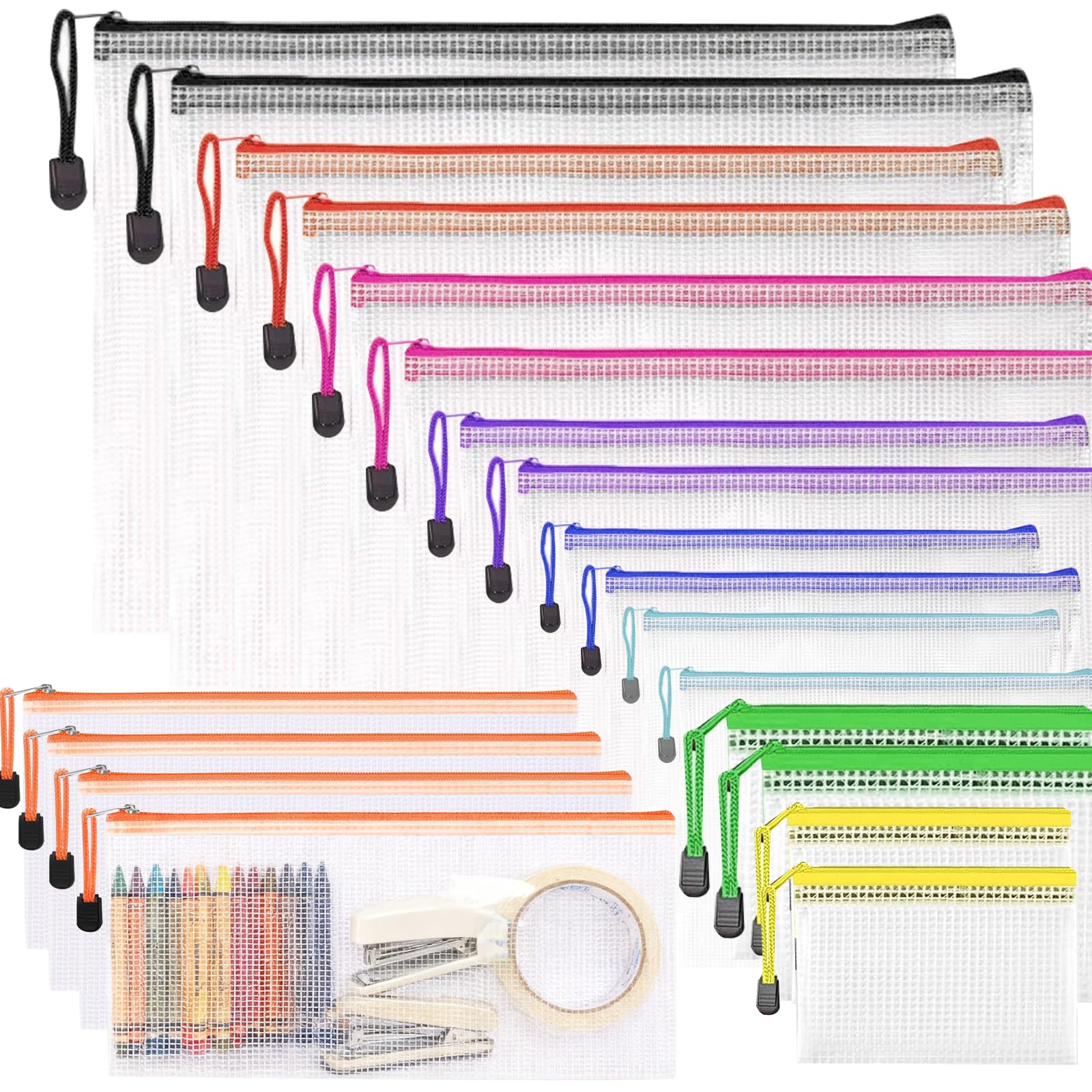 Plastic Zip Wallets Folders, 20 Pcs Plastic Folders Document Wallet Mesh Zipper Bags Plastics Folderss Plastics Folderss Document Wallet Zip Pouches for School Office Supply Home and Travel