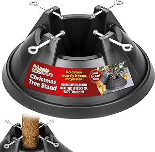Just for Christmas Tree Stand Including 4 Eye Bolts To Hold Christmas Tree Firmly & 2.1 Litres of Water Space Large Xmas Tree Base Tree Holder Ideal For Real & Artificial Trees Up To 2.2M High