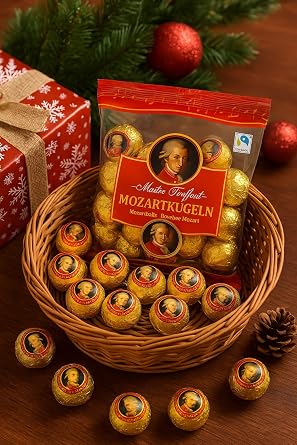 Marzipan Chocolate Gift Box 200g - Mozart Kugeln individually wrapped - mozart kugeln chocolates, chocolate marzipan, Ideal for Christmas marzipan chocolates gifts, cake decorations