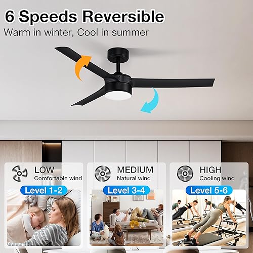 Miniatura 4 de cumilo Ventiladores de techo inteligentes de 52 pulgadas con luz y control remoto, luces LED regulables, motor de CC silencioso, control a través de