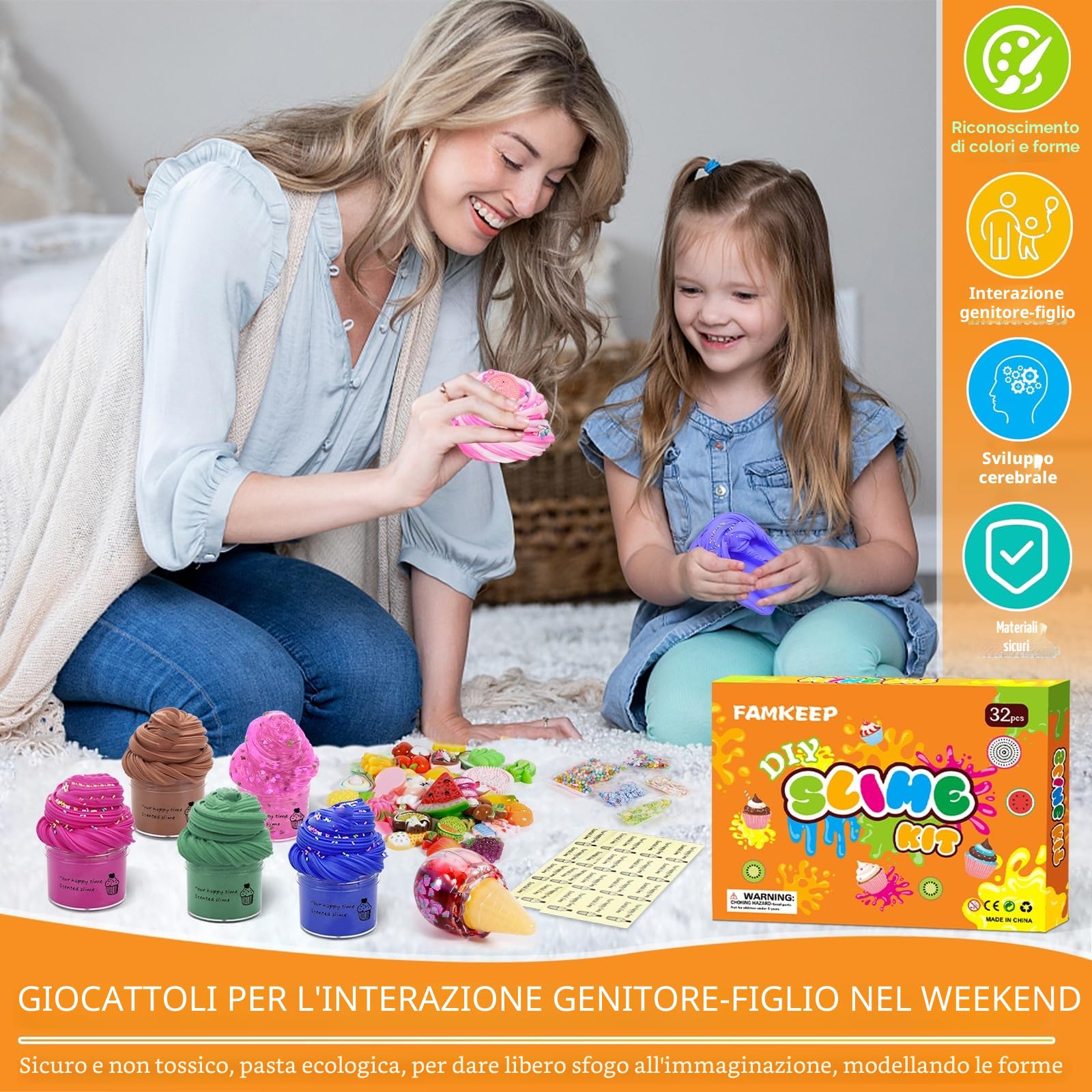 FAMKEEP Fluffy Butter Slime Set, 32 colori Fluffy Butter Slime Set,Putty Giocattoli,Crystal Slime per Bambini,DIY Slime Morbido ed Elasticizzato per Bambine e Bambini Regalo