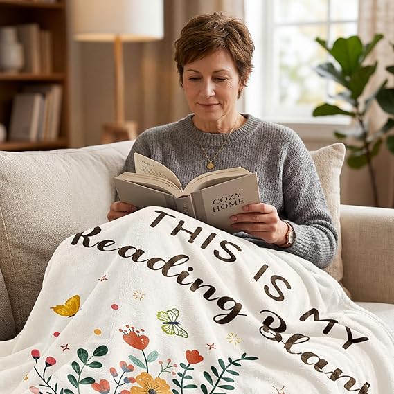Book Lovers Gifts for Women Men, Flannel Soft Book Reading Blanket Decor, Reader Gifts for Birthday, Reading Accessories, Bookish Bookworm Gift - 50'' x 60''