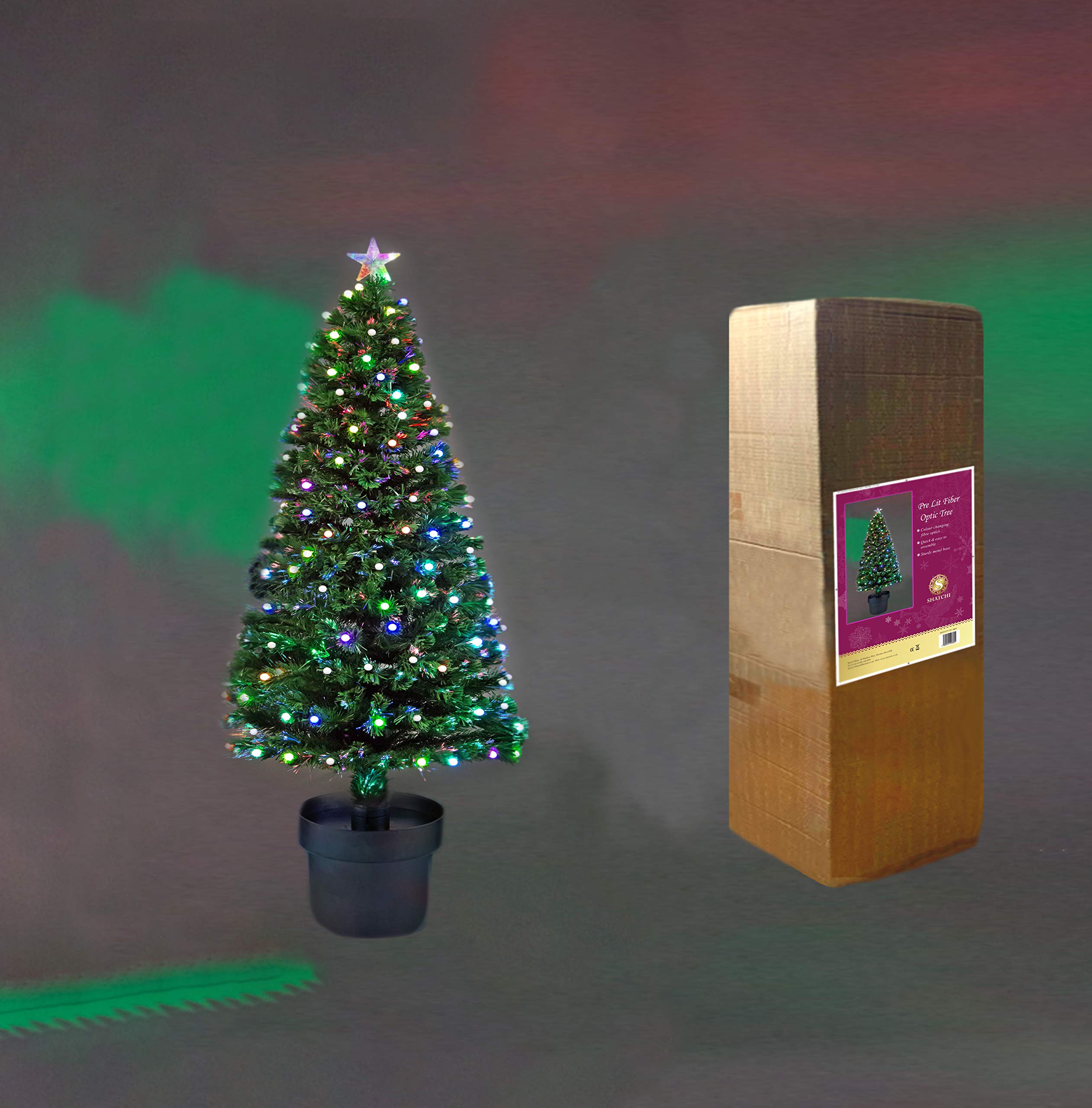2Ft/60cm Fibre Optic Christmas Tree with Star Topper - LED Berries Balls Decorations - Pre-Lit Green Artificial Xmas Tree - Multicolor Changing Lights