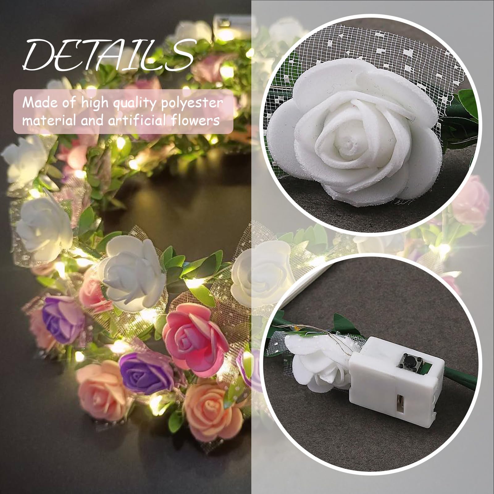 FENGCHUANG Light up Headband, LED Flower Crown Headband Lighted LED Flower Headbands for Christmas Halloween, Lighted Party - Image 3