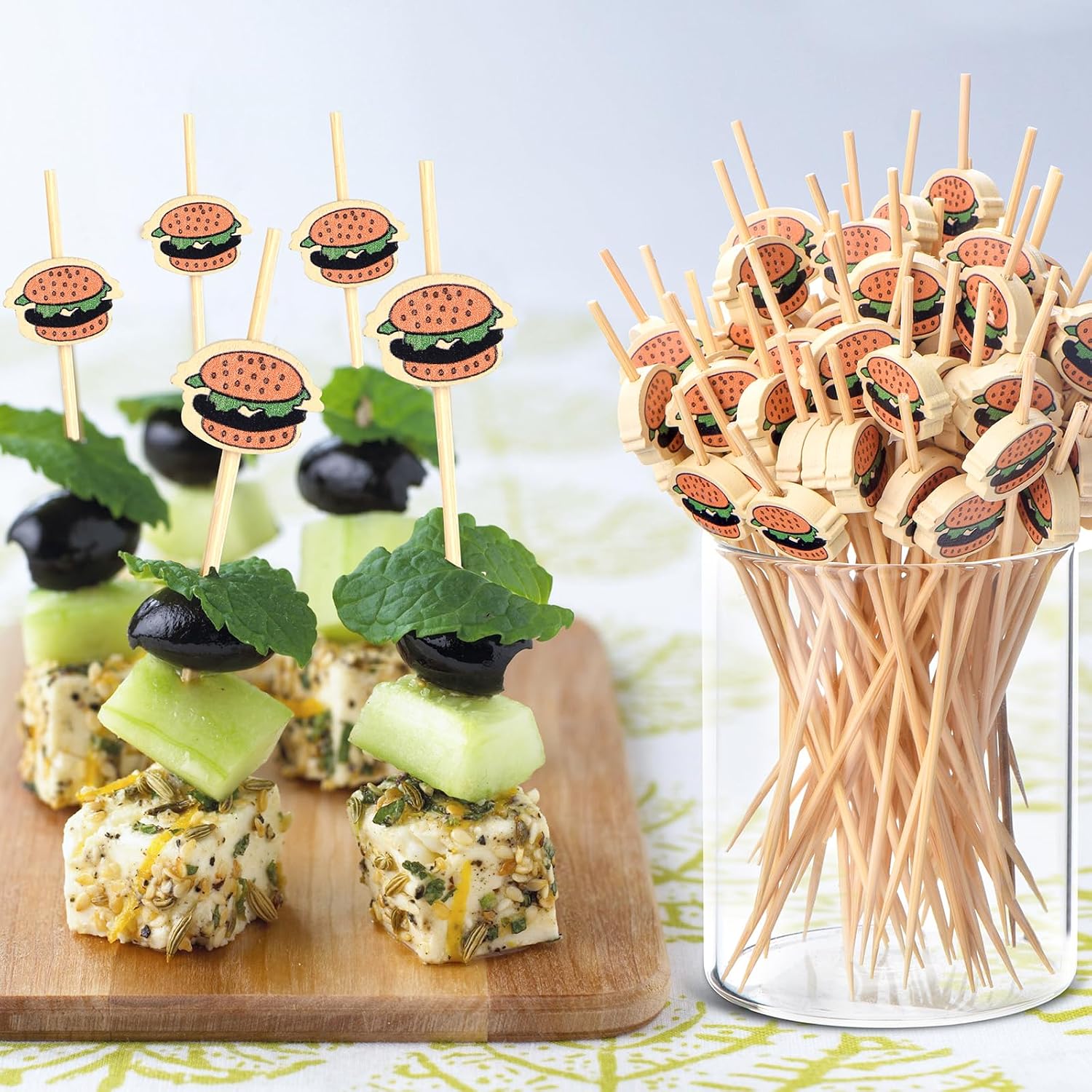 JtmyAota 100 Pack Hamburger Toothpicks, 4.7 Inch Bamboo Cocktail Picks