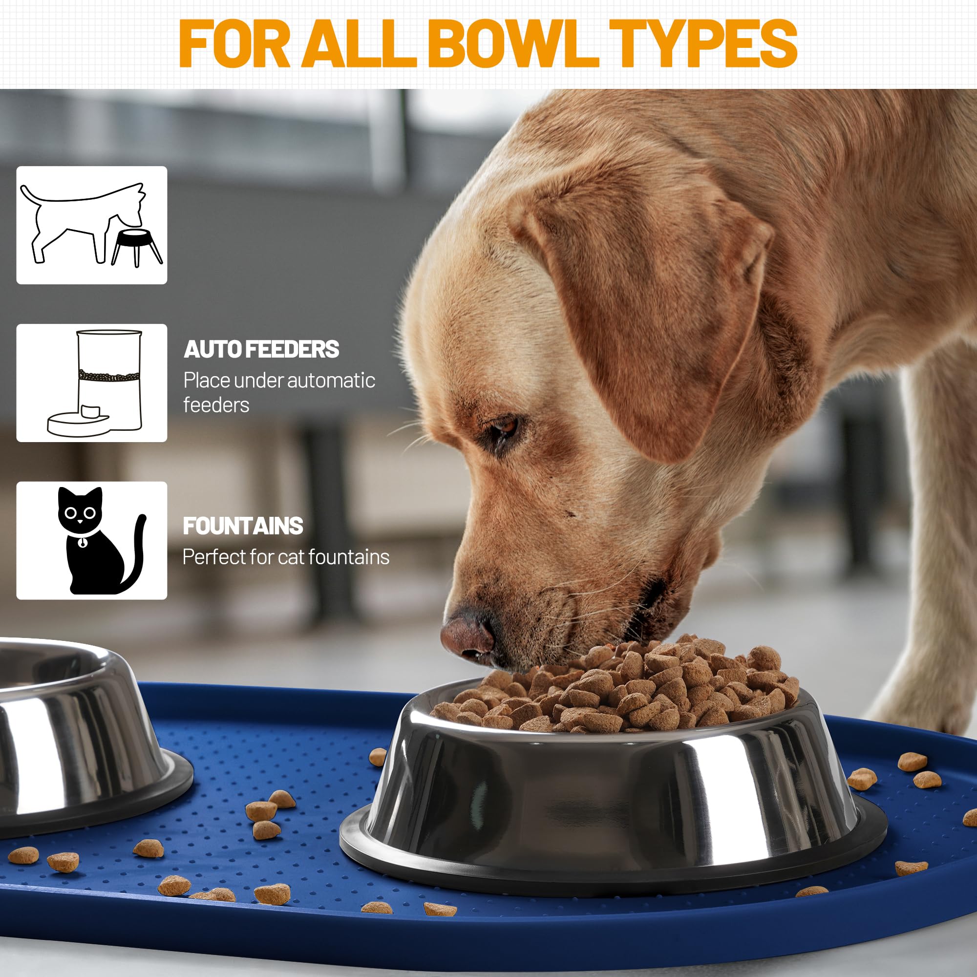 Hubulk Tapis d'alimentation en silicone 100 % imperméable avec bord surélevé pour la nourriture et l'eau, tapis de gamelle pour chien, set de table pour chat avec rebord haut protège le sol pour chats