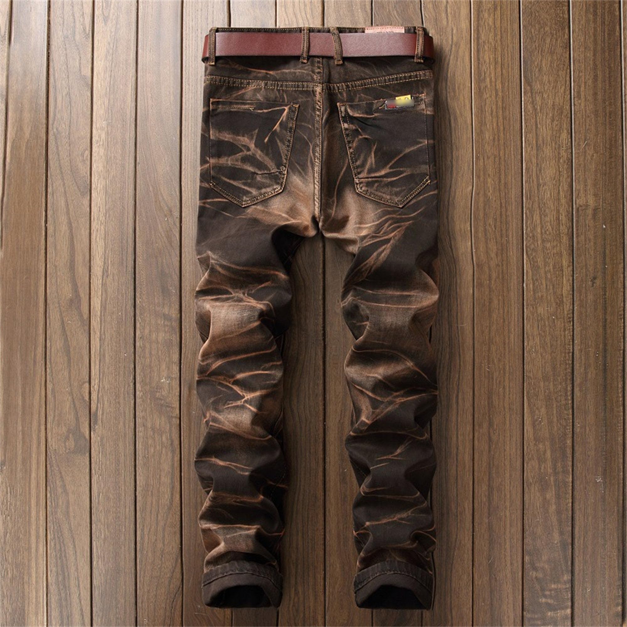 Men's Slim Fit Denim Pants Casual Classic Vintage Straight Fit Jeans Tapered Leg Hip Hop Fashion Jeans (40,Brown)