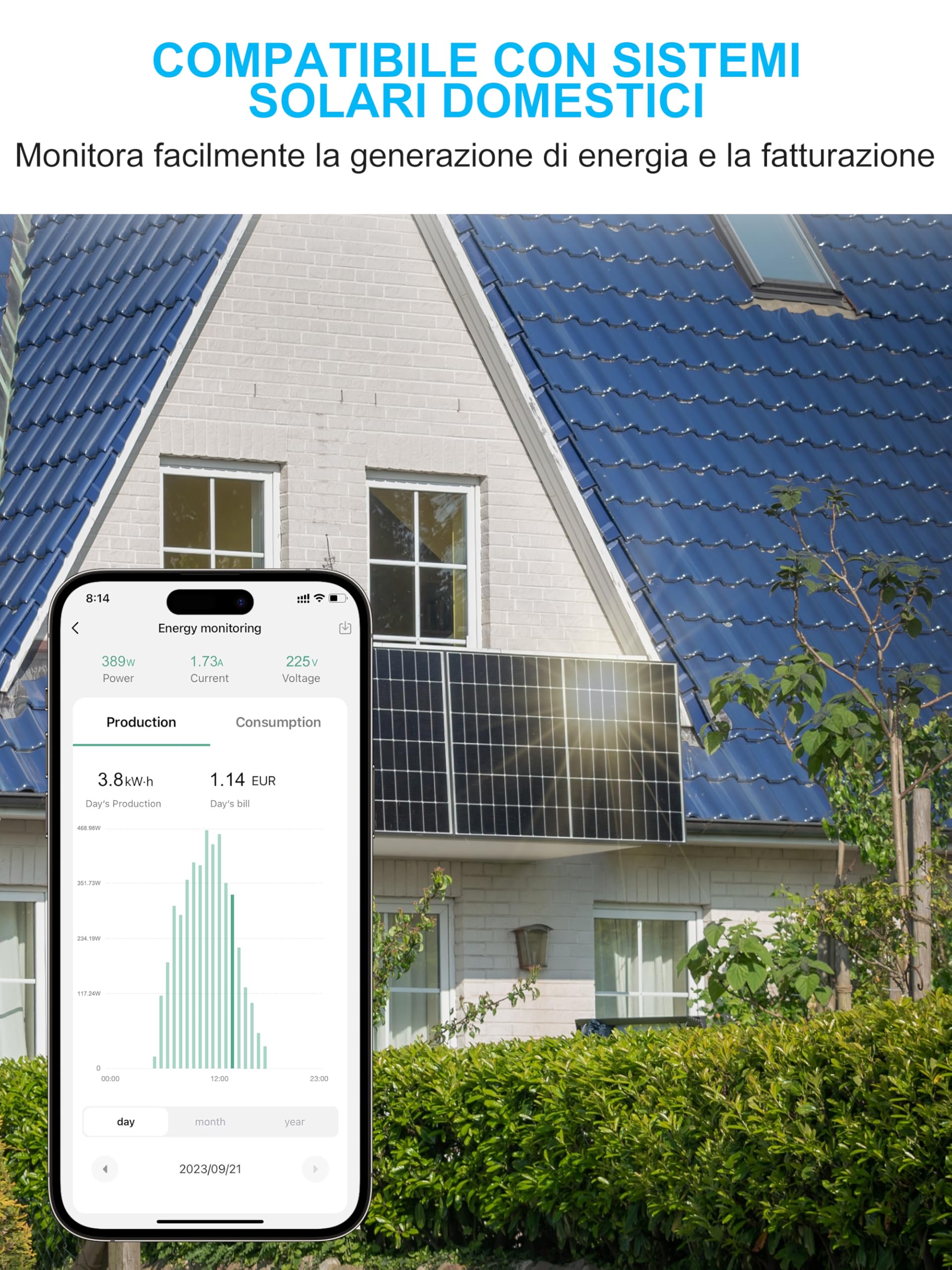 EIGHTREE Presa Intelligente per Fotovoltaico da Balcone con Misurazione Energia | Misurazione Produzione Energia, Monitoraggio Consumi, WiFi 2.4 GHz, Compatibile Alexa e Google Home, 16A 3680W, 2er Pack