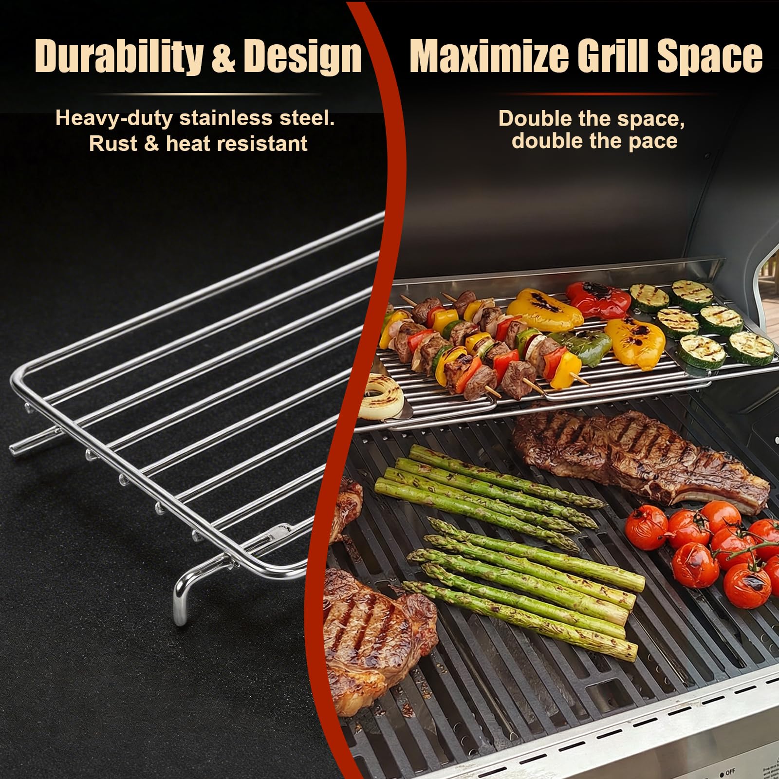 Denmay Uniwersalny ruszt do podgrzewania ze stali nierdzewnej, 40-94 cm, do grilla gazowego, na pellet drzewny, grill, wędzarnia, regulowany ruszt do podgrzewania, część zamienna do Weber, CharBroil