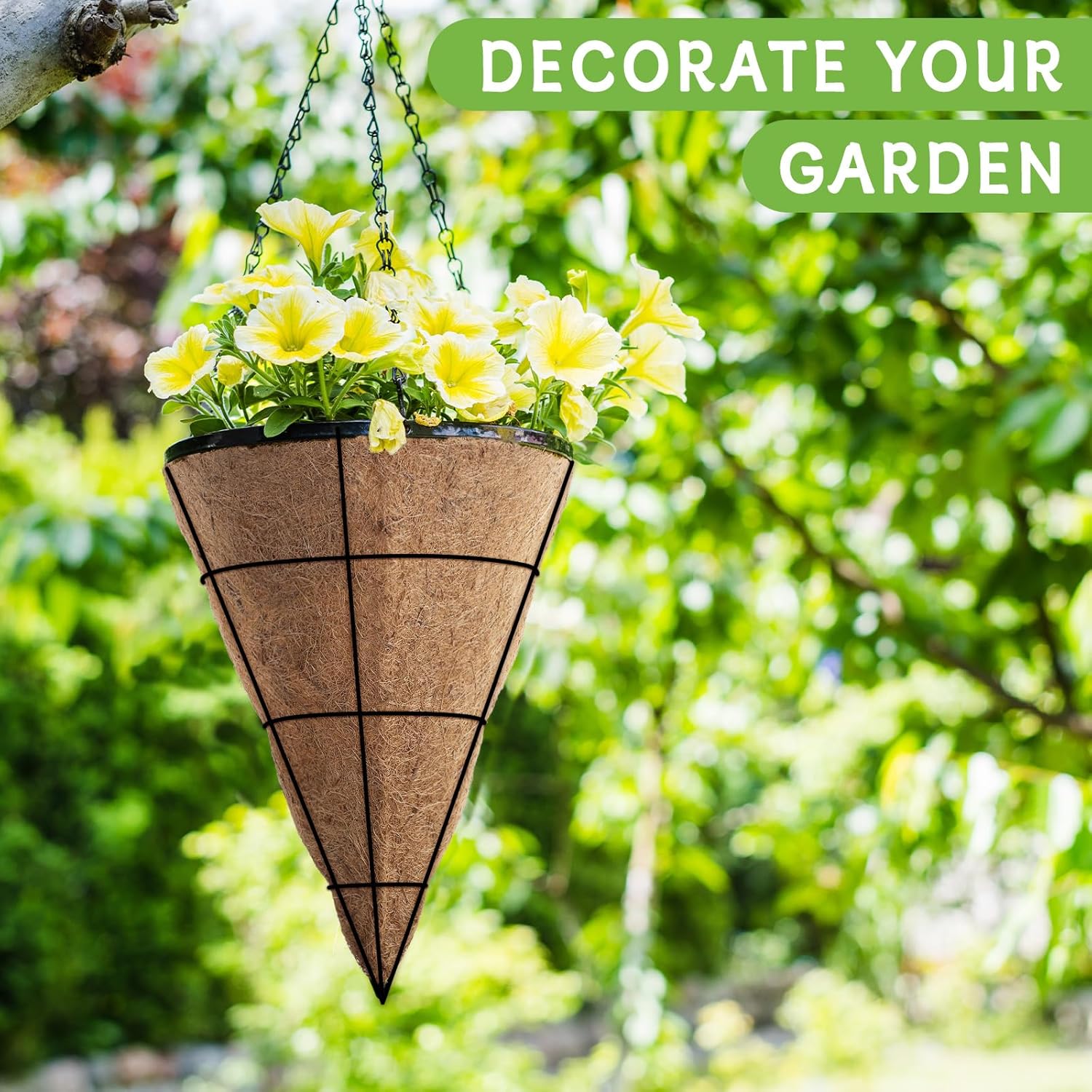 Newtay 4 Pcs 14 Inch Cone Shaped Coconut Liners Coconut Moss Liner for Hanging Baskets Coconut Replacement Liner for Planters Flowers Vegetables Indoor Outdoor Garden