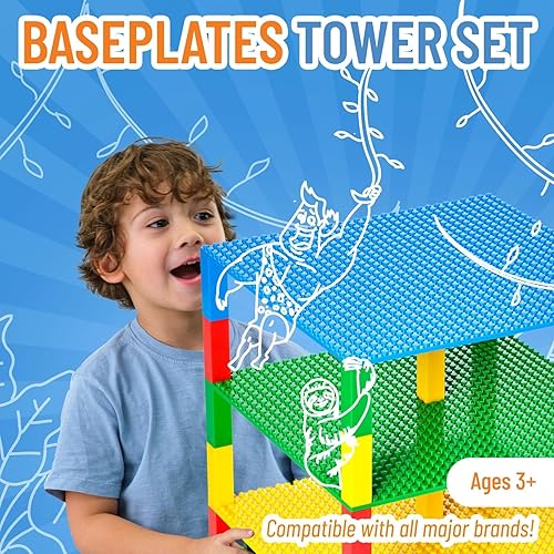 Vista 2 de Estrictamente Briks, torres de ladrillos de 10 x 10 pulgadas. Azul Verde Rojo Amarillo