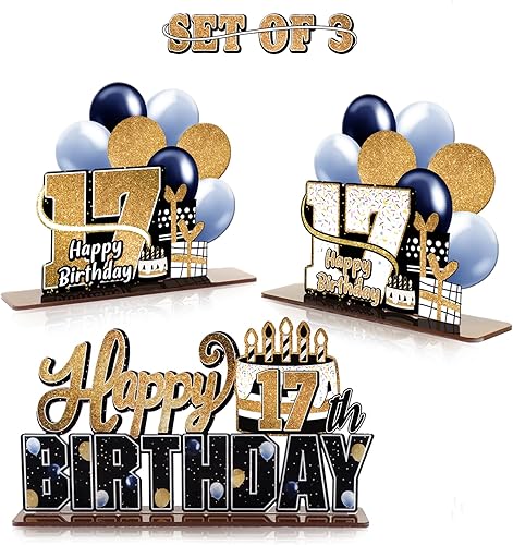 Miniatura 172 de LINGTEER Juego de centros de mesa de acrílico azul con texto en inglés «Happy 100th Birthday» – Decoración de regalo de fiesta de cumpleaños número