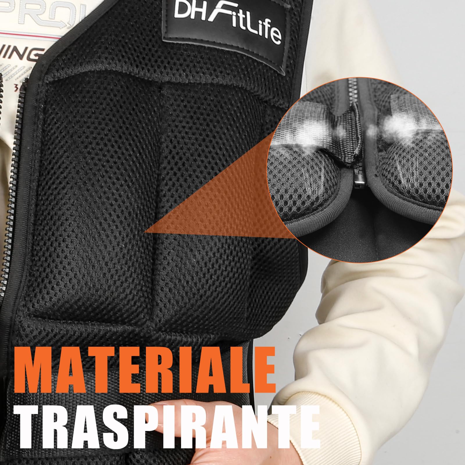 DH FitLife Giubbotto Zavorrato Regolabile 10/20/30kg | Gilet Zavorrato per Allenamento Crossfit, Corsa, Calisthenics e Sviluppo Muscolare | Gilet Pesi con Zip | Weighted Vest per Donna e Uomo