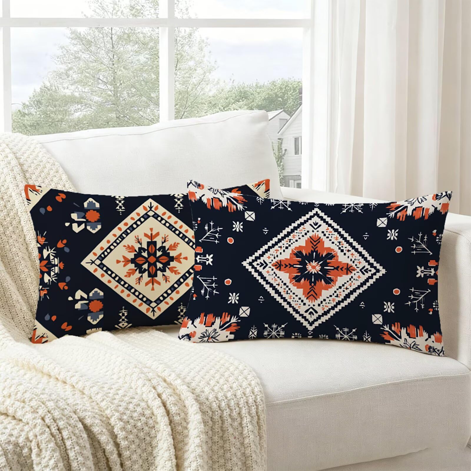 Coussin exterieur impermeable decoratif orange 60x80cm en lin pour chaises de jardin et terrasse