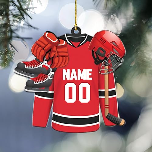 Miniatura 7 de AOVL - Adorno de Navidad personalizado de hockey, casco y palo de hockey, adorno de jugador de hockey, adorno plano de hockey, regalo para los