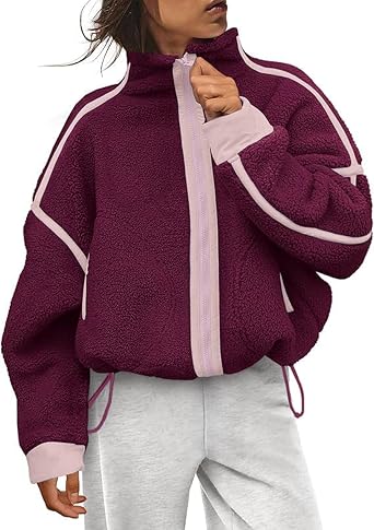 Womens Fleece Jacket Zip Up Fuzzy Outerwear Coat