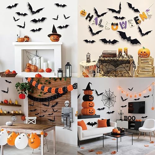 Miniatura 6 de 180 decoraciones de Halloween de murciélagos, decoración de pared de murciélagos 3D, suministros de fiesta de murciélagos de Halloween de PVC,