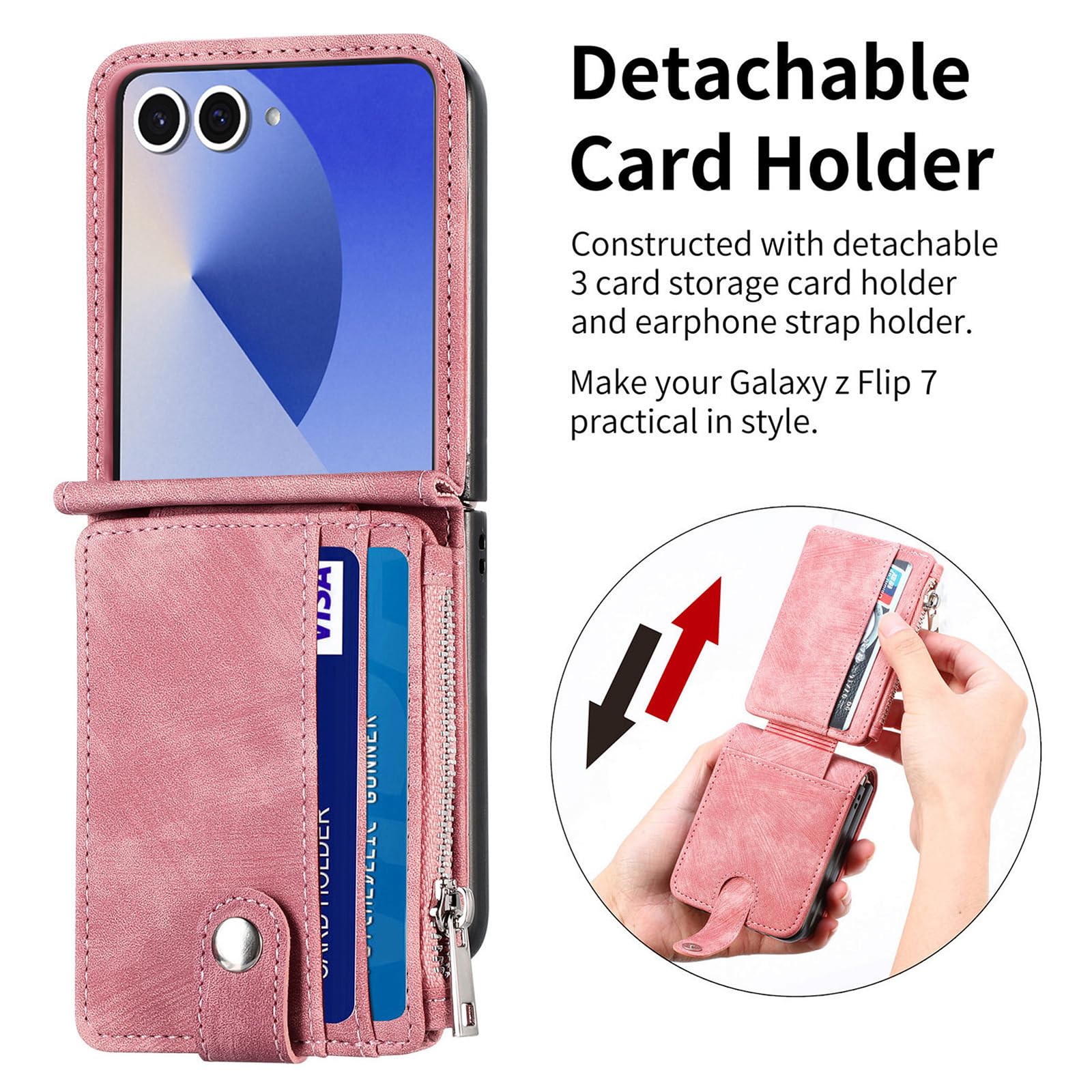 Skórzane etui do Samsung Galaxy Z Flip 8, odpinany zamek błyskawiczny