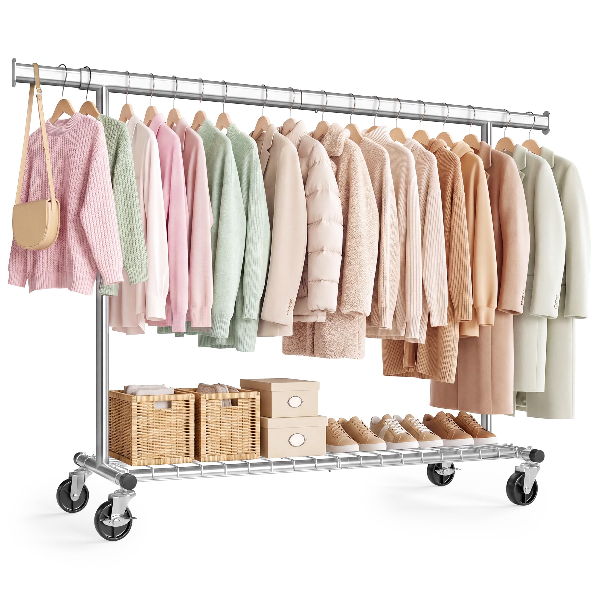 SONGMICS Clothes Rail on Wheels, Heavy Duty, 180 kg Load Capacity