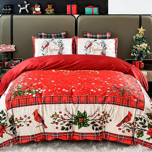 HCORA Juego de funda de edredón de Navidad, 3 piezas, ultra acogedora, de terciopelo, tamaño King, con 2 fundas de almohada, lujosa, brillante, con