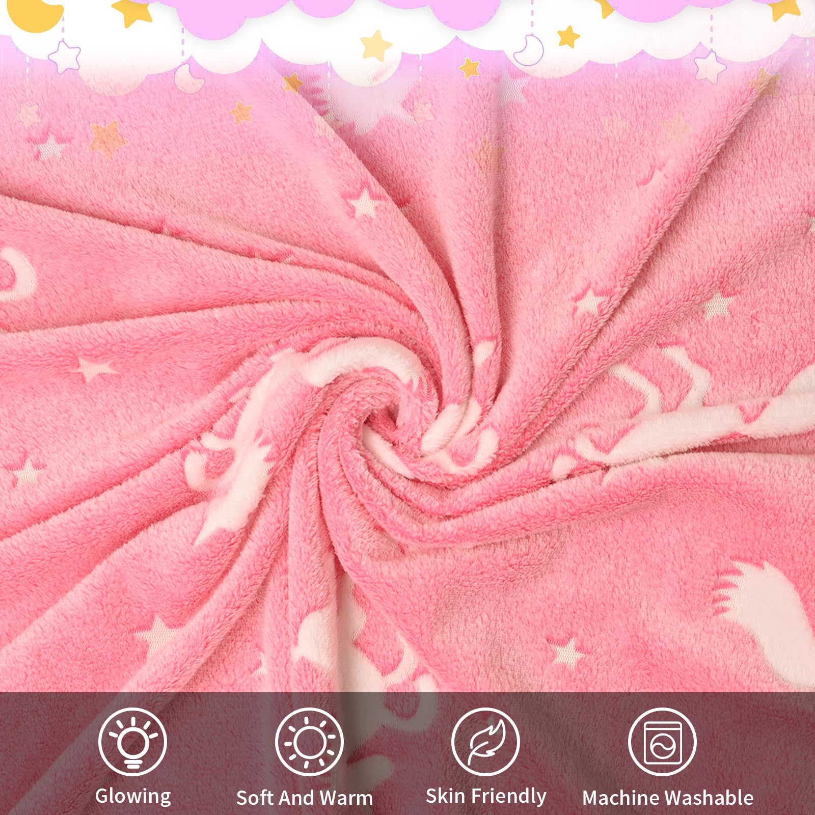 AVJWWD Coperta per bambine con unicorno,coperta soffice con unicorno che si illumina al buio, regalo di compleanno per Bambini e Ragazze (Unicorno D, 130 x 150 cm)