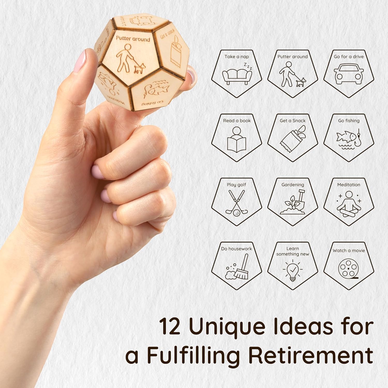12-Sided Wooden Decider Dice, Retirement Gift for Men Woman 2025, Retired Gifts for Women, Happy Retirement Gifts for Coworker Boss, Thank You Appreciation Gifts for Retired Teacher Nurse
