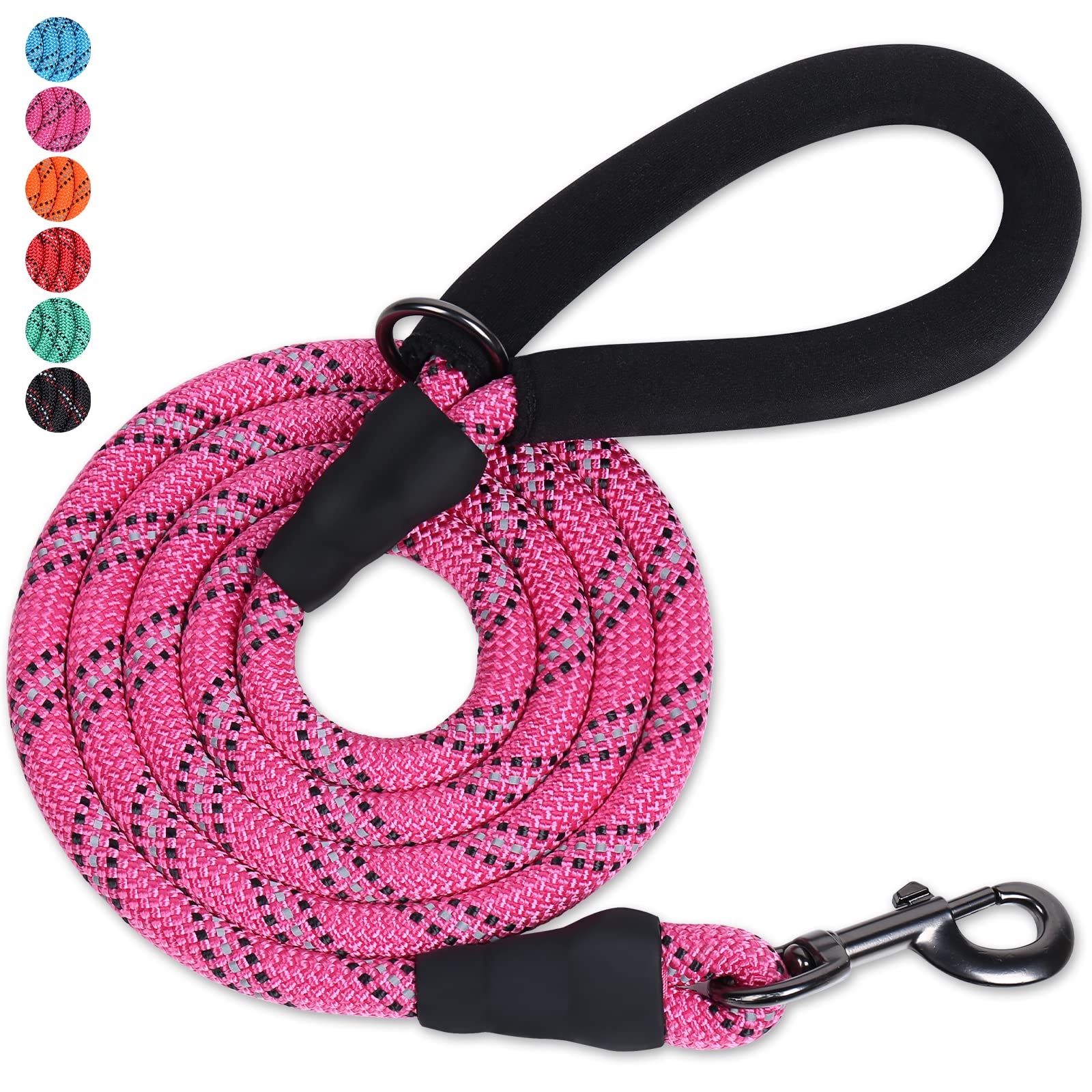 VIVAGLORY Rope Dog Leash Roperex Dog Leash with Soft Padded Handle for Walking & Training, Strong Rope & Reflective Heavy Duty for Pet, 1/2IN x 6FT (