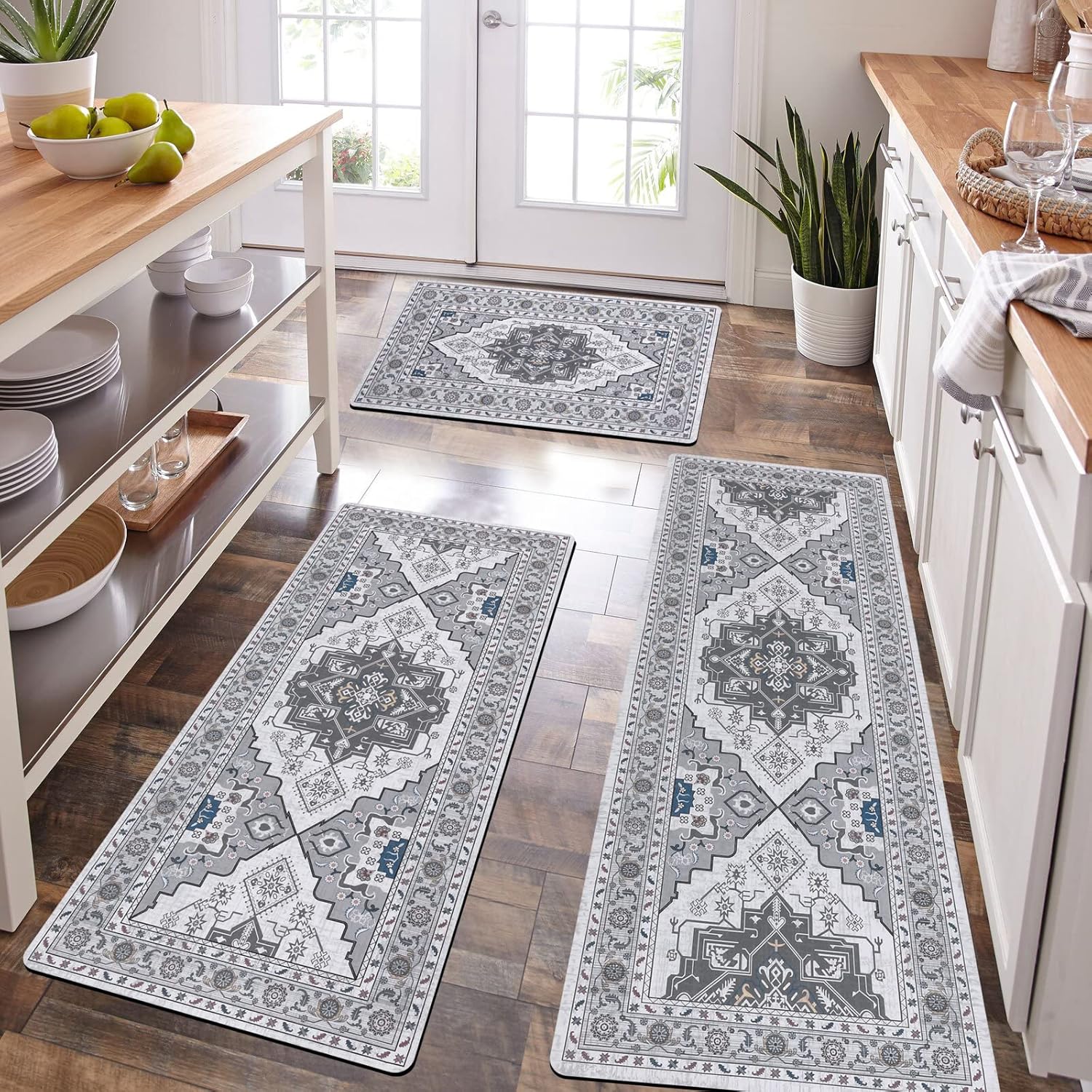 HEBE Vintage Kitchen Rug Sets 3 Piece with Runner Farmhouse