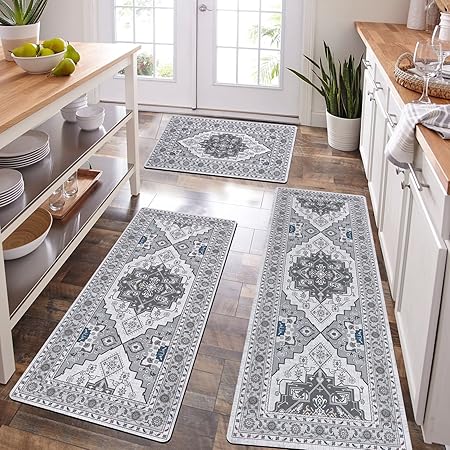 Amazon.com: HEBE Farmhouse Kitchen Rug Sets 3 Piece with Runner Non ...