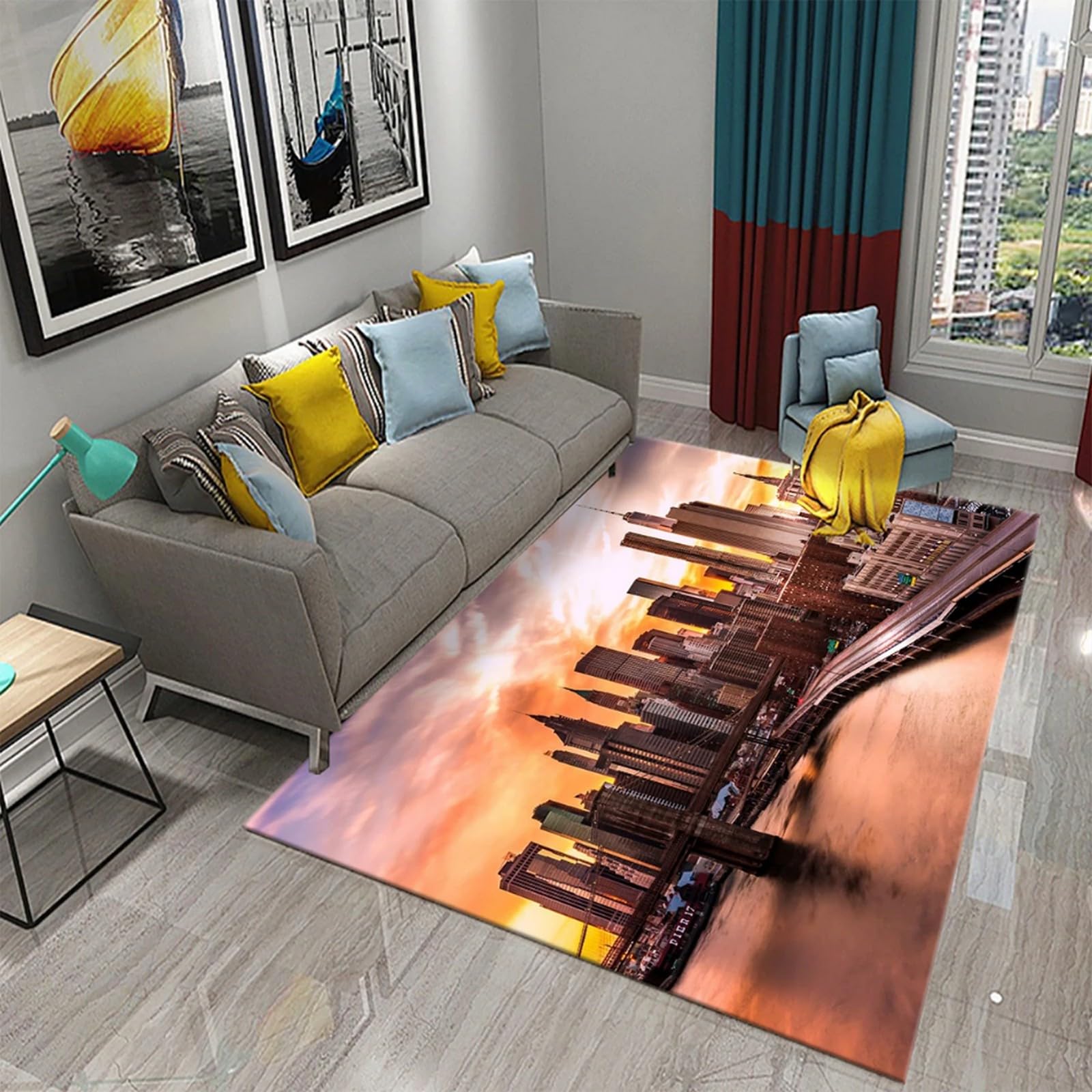 Tapis de salon 3D paysage animé de la nuit urbaine antidérapant 180x280 cm