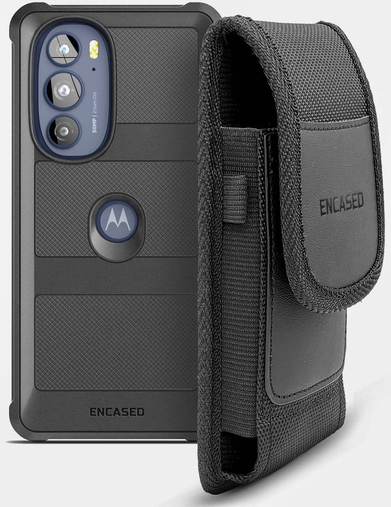 Encased 2-in-1 Case with Belt Pouch for Motorola Edge Plus 2022 Case - Shockproof Cover with Phone Holder Holster (Black)