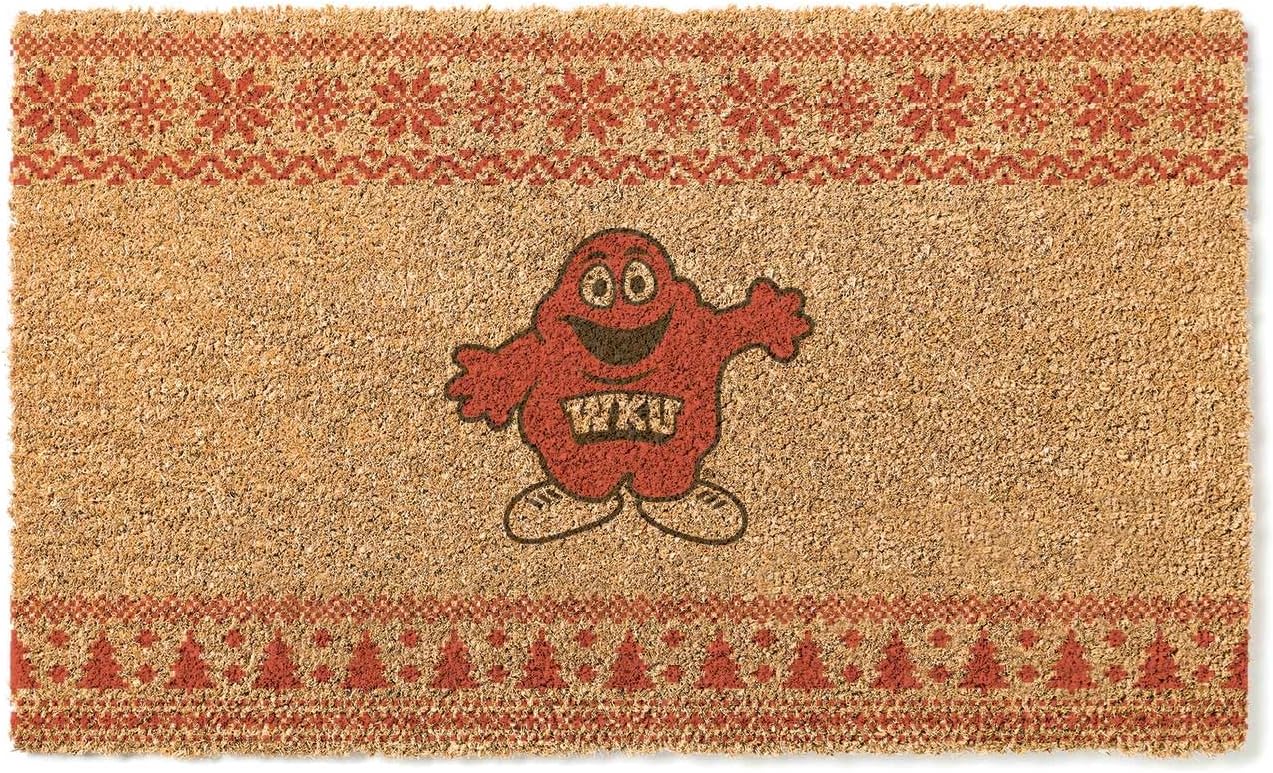 KH Sports Fan Western Kentucky Hilltoppers Holiday Coir Doormat, 18x30 Inches, Hilltoppers Outdoor Rug; Display Some Holiday Cheer with This Unique Western Kentucky Hilltoppers Doormat