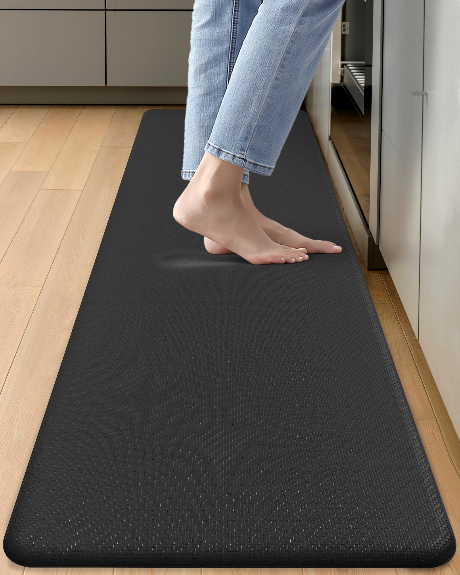 Color&amp;Geometry Antifatigue Kitchen Mat for Floor 20x71-3/4 in Thick, Black