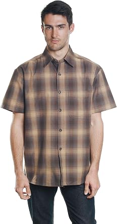 YAGO Mens Casual Checkered Relaxed Fit Button Up Short Sleeve Work Shirt