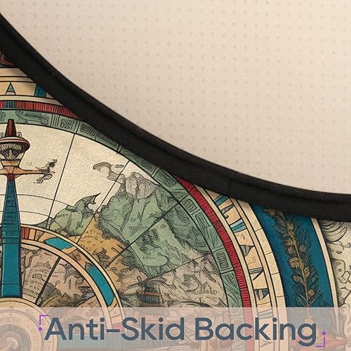 Miniatura 4 de Alfombra redonda pintada con brújula azul, alfombra circular antideslizante de brújula náutica para dormitorio, sala de estar, estudio al aire