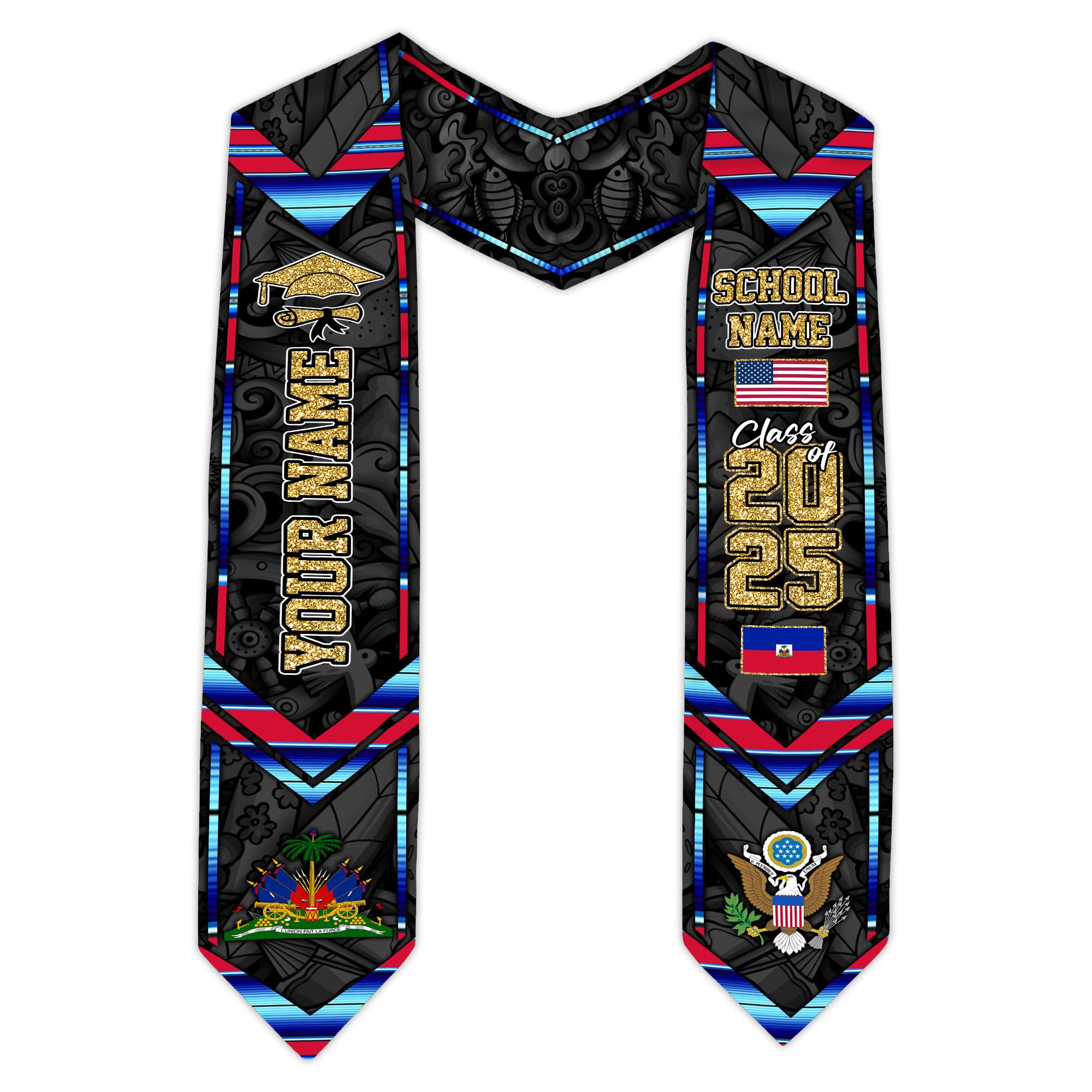 MonkeyVan Haitians Graduation Sash Haiti Graduation Stole Custom Haitians American Flag Graduation Sash 2025 Class of 2025 Ht15