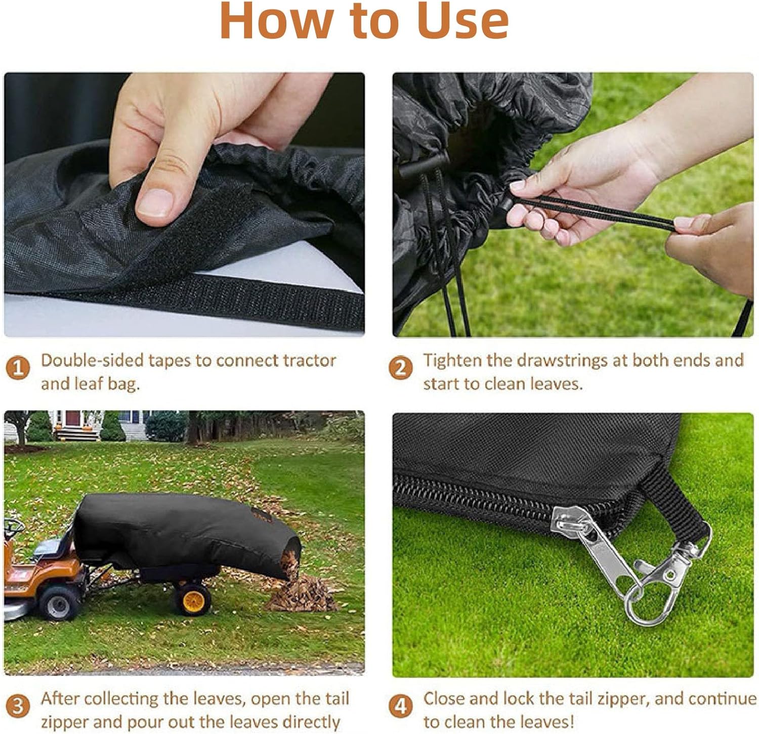 Leaf Bag Large Capacity Oxford Cloth, Water Lawn Tractor Leaf Collection Bag - Tear Fabric, Double Drawstrings, Easy Emptying for Yard Waste and Weed Bag