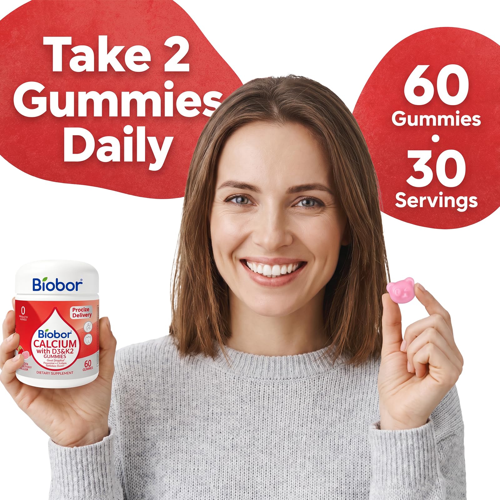 Biobor 200 mg Calcium Gummies with Vitamin D3+ K2, Strawberry 60 Count — Amazon image 8
