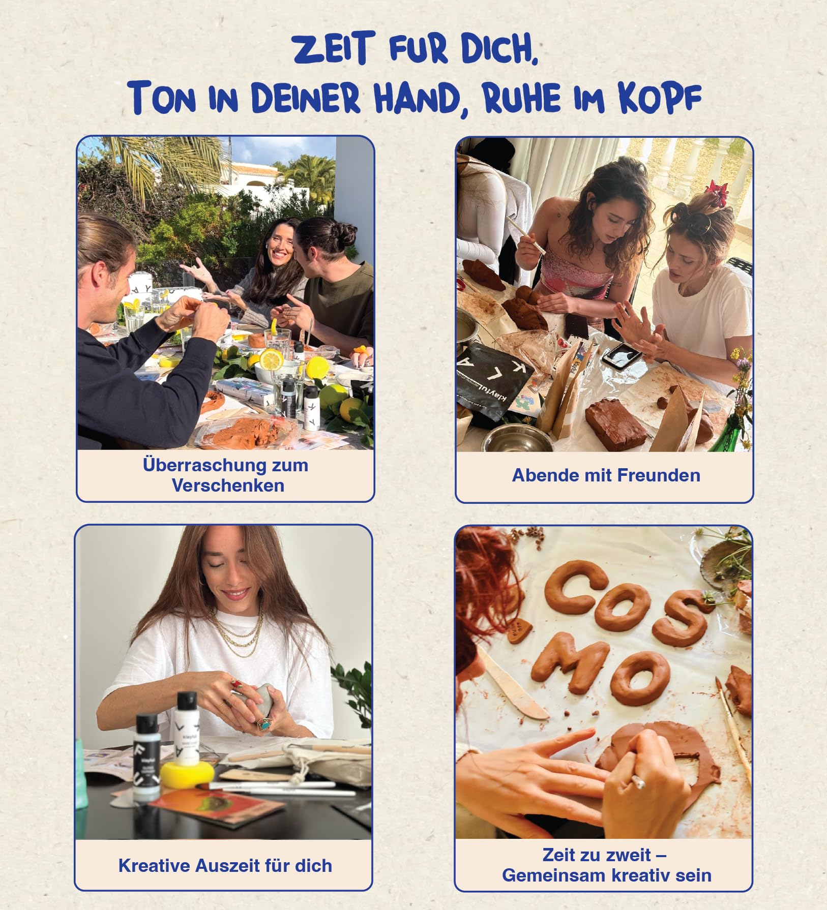 Klayful Töpferset Erwachsene | Keramik Bemalen Set | Lufttrocknender Ton | DIY Bastelset für Anfänger | Werkzeuge, Acrylfarben, Pinsel, Anleitung (Pastellfarben)