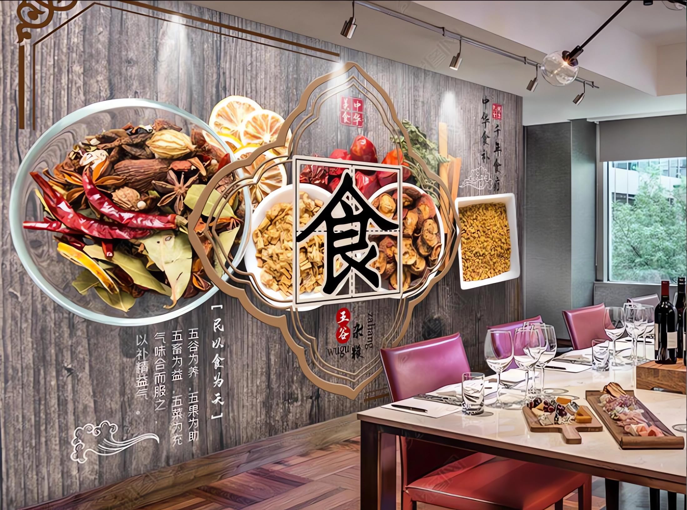 Papier peint mural personnalisé style urbain food 250x175 cm pour salle de pause moderne