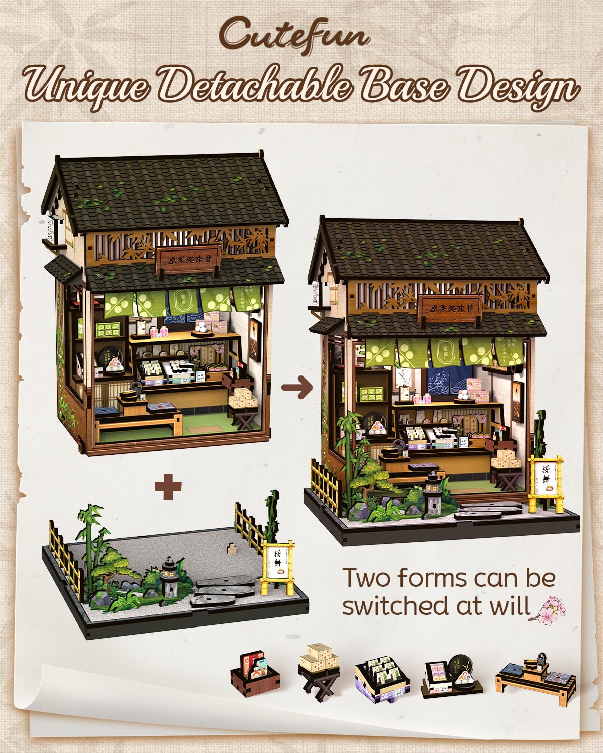 Cutefun Book Nook - DIY Case delle bambole, book nook japan per Adulti, Artigianale di Tiny House, Adorabile Negozio di Dolci Giapponese, Regalo per Donne che Amano i Libri(Kanmi-dokoro Kurihara)