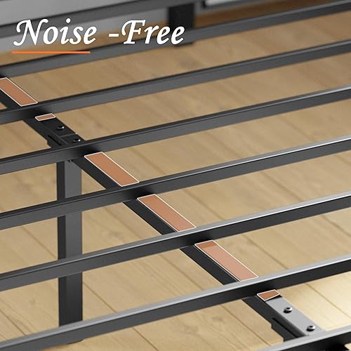 Miniatura 5 de LIKIMIO Base de cama de tamaño matrimonial con cabecera alta tapizada, resistente y sin ruido, no necesita somier, fácil montaje, marrón vintage