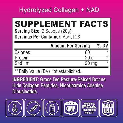 Miniatura 8 de Péptidos de colágeno hidrolizados con NAD  Apoya el cabello, la piel, las uñas, las articulaciones y los huesos  Colágeno tipo I y III  Alimentado