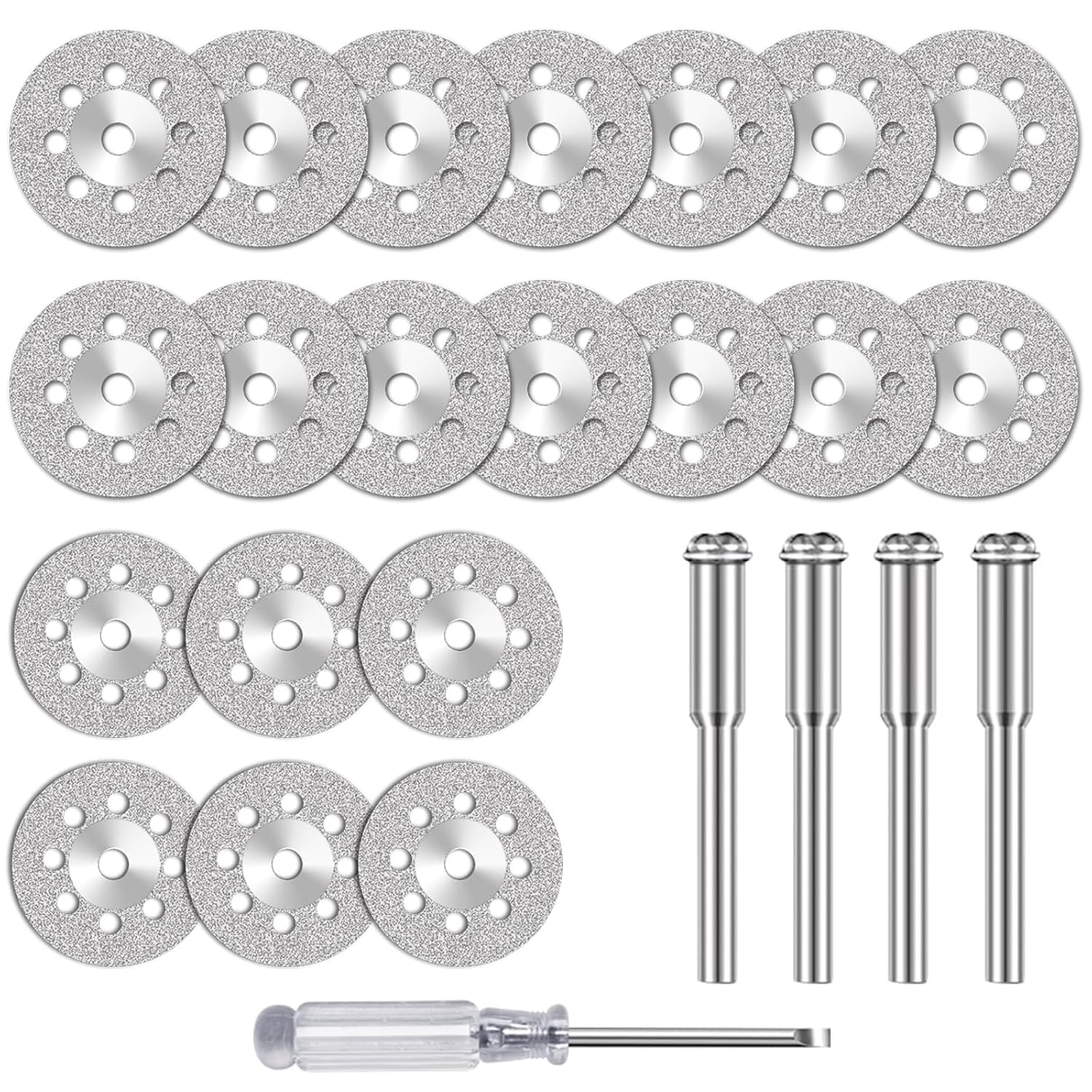 20Pcs Diamond Cutting Wheel Set, 22mm/545 Cut off Discs for Dremel Rotary Tool with 3mm Mandrels and 1 Screwdriver
