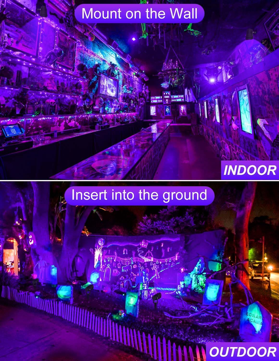 Halloween Outdoor Black Light Spotlight, LED Black Lights Waterproof Landscape Lights with US Plug for Glow Party Body Paint Fluorescent Poster Stage Lighting Yard Garden Decoration(4 Pack)